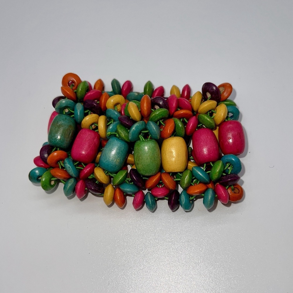 Bohemian Wide Chunky Wooden Bangle Bracelets Colorful Beaded Wristband